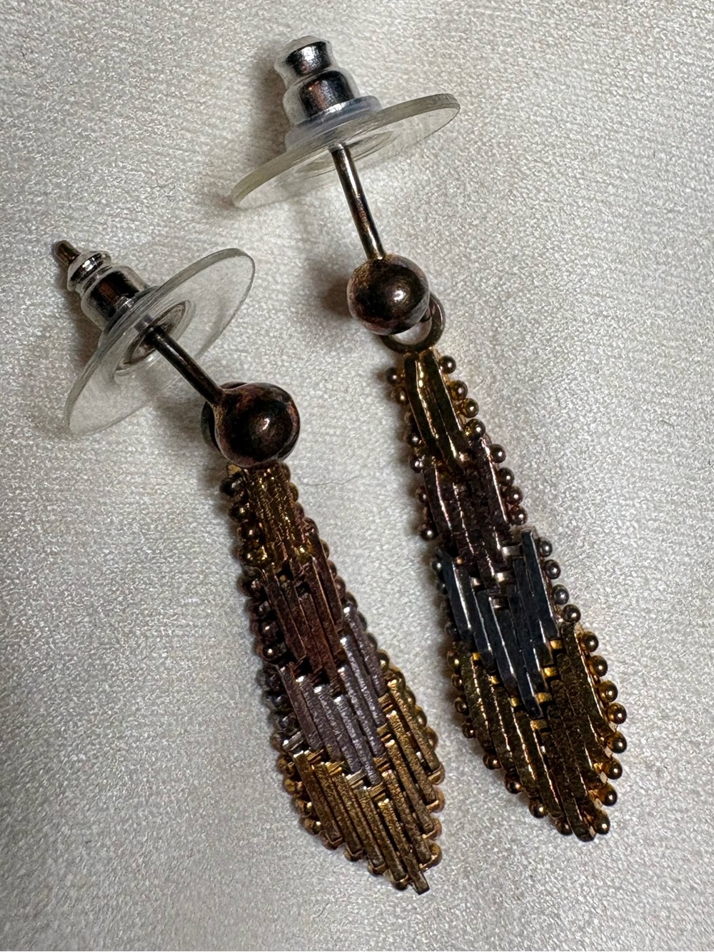 Dangling Metallic Beaded Drop Earrings - Gold & Bronze